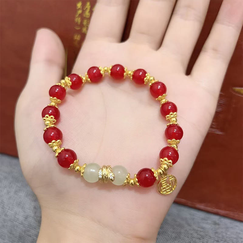 Buddha Stones con ágata roja, jade y personaje Fu del año de la serpiente