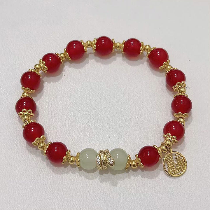 Buddha Stones con ágata roja, jade y personaje Fu del año de la serpiente