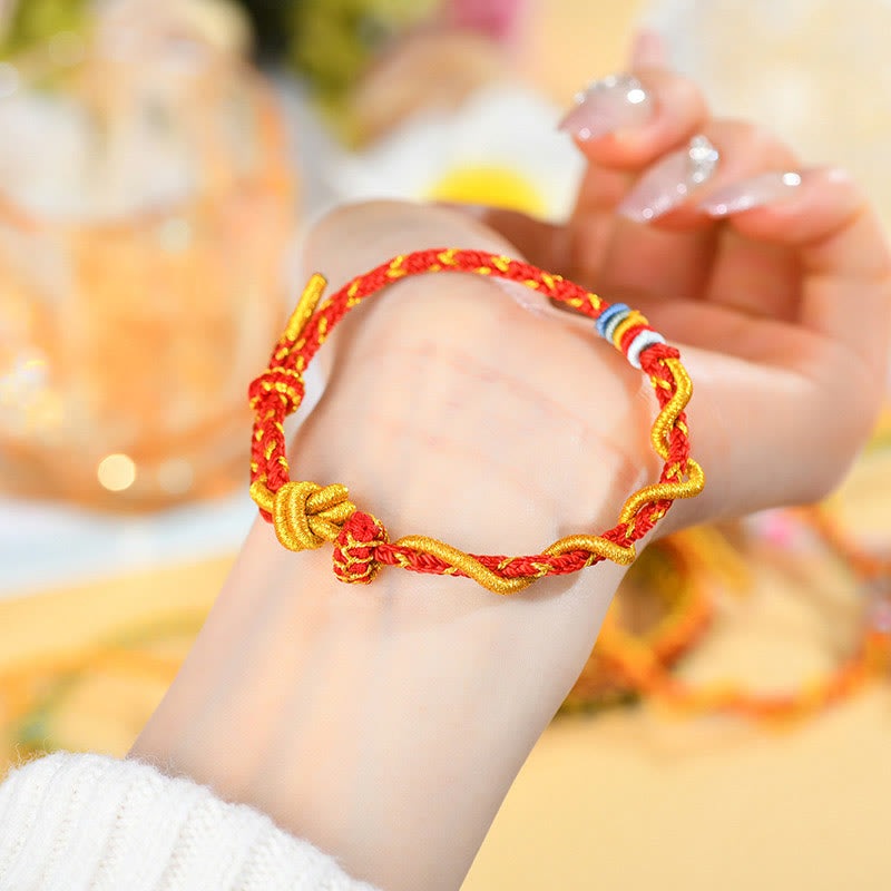 Pulsera de la suerte del año de la serpiente con serpiente y dragón de hilo colorido de Buddha Stones