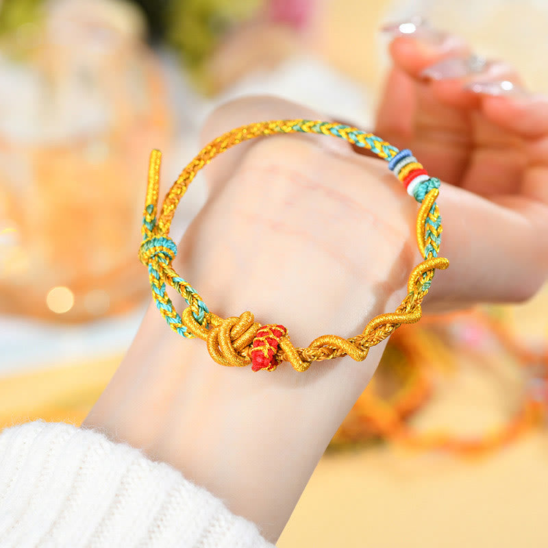Pulsera de la suerte del año de la serpiente con serpiente y dragón de hilo colorido de Buddha Stones