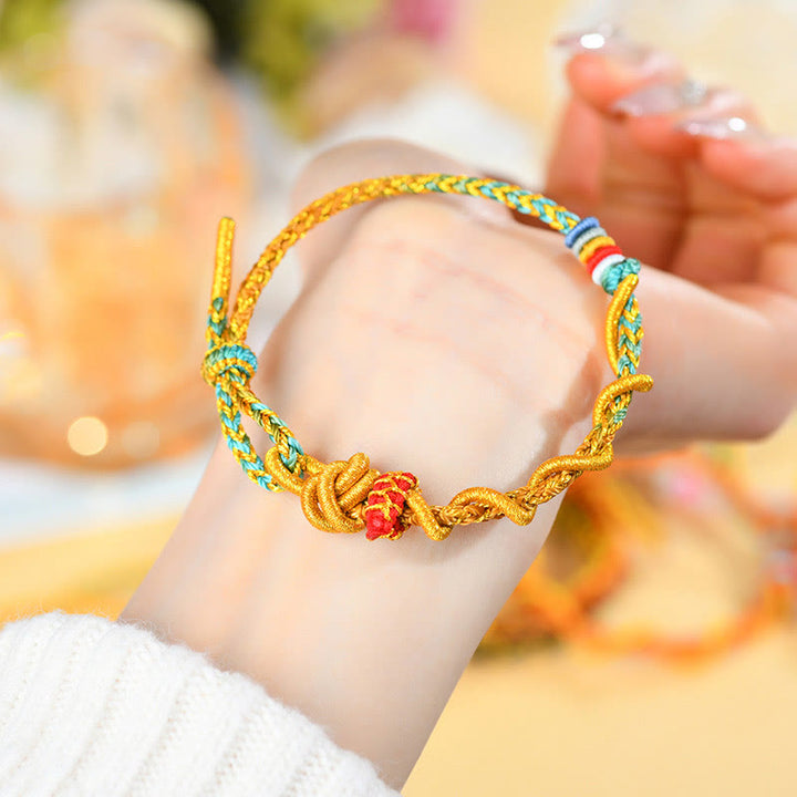 Pulsera de la suerte del año de la serpiente con serpiente y dragón de hilo colorido de Buddha Stones