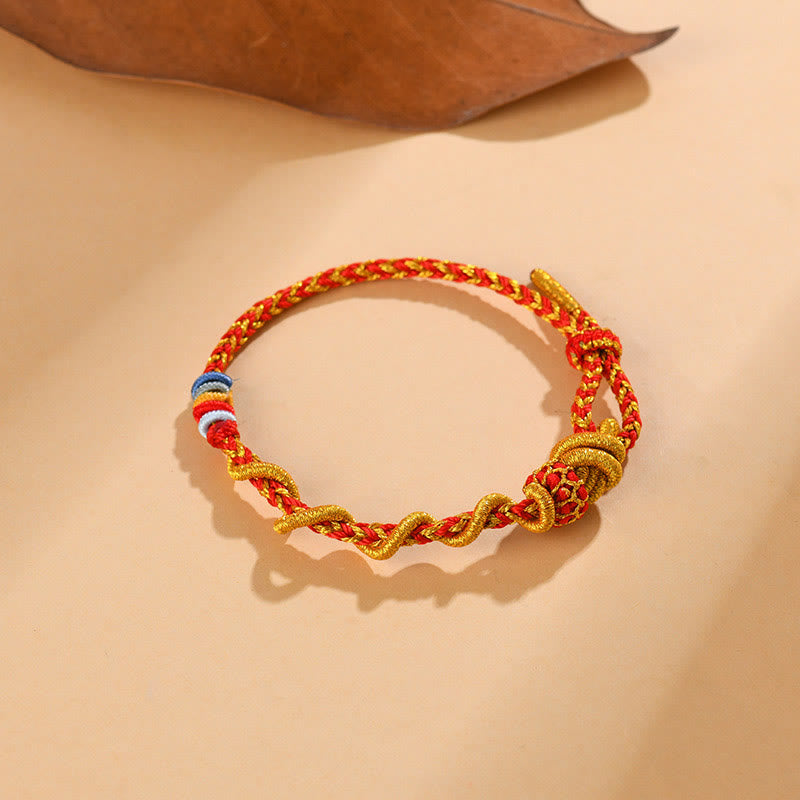 Pulsera de la suerte del año de la serpiente con serpiente y dragón de hilo colorido de Buddha Stones