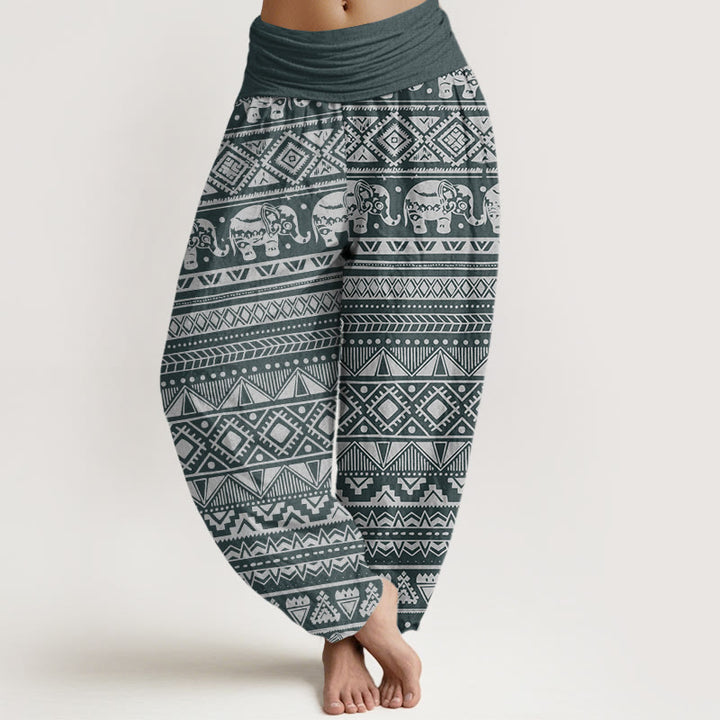 Pantalón tipo harem de mujer con cintura elástica, estampado geométrico de elefantes y Buddha Stones, de algodón, estilo casual. - Gris pizarra - US22，UK/AU26，EU54 (6XL) - image 4