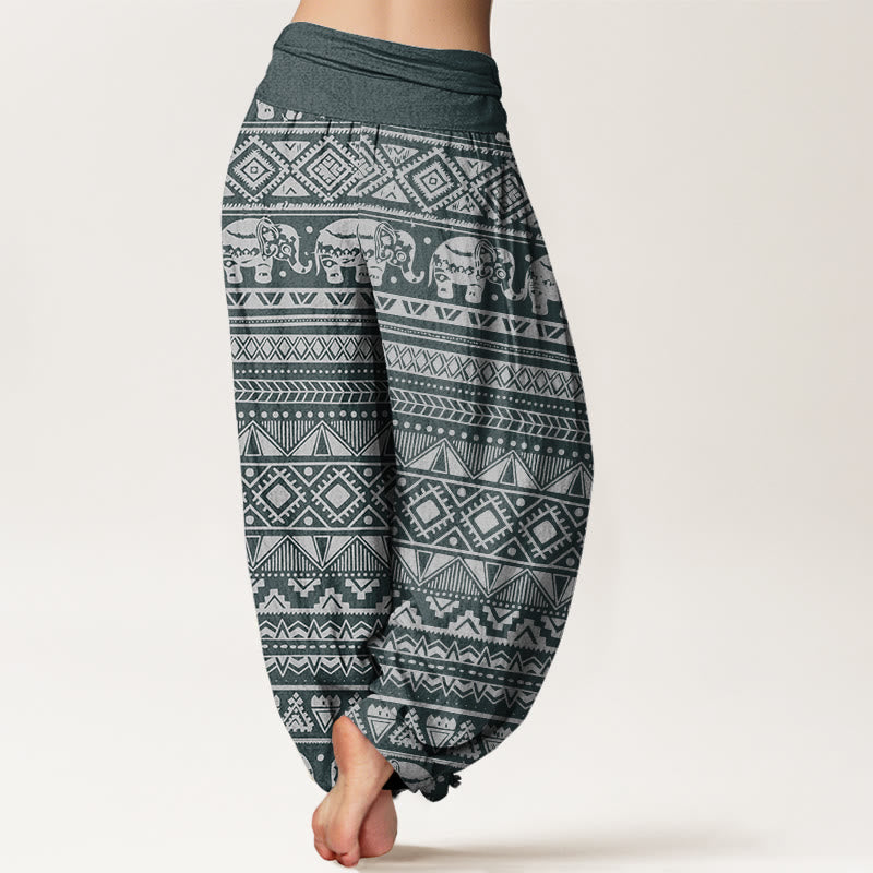 Pantalón tipo harem de mujer con cintura elástica, estampado geométrico de elefantes y Buddha Stones, de algodón, estilo casual. - image 6
