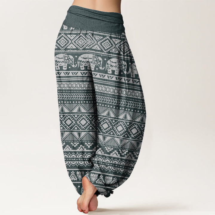 Pantalones harén con cintura elástica para mujer, con figuras geométricas de elefantes y Buddha Stones - image 7