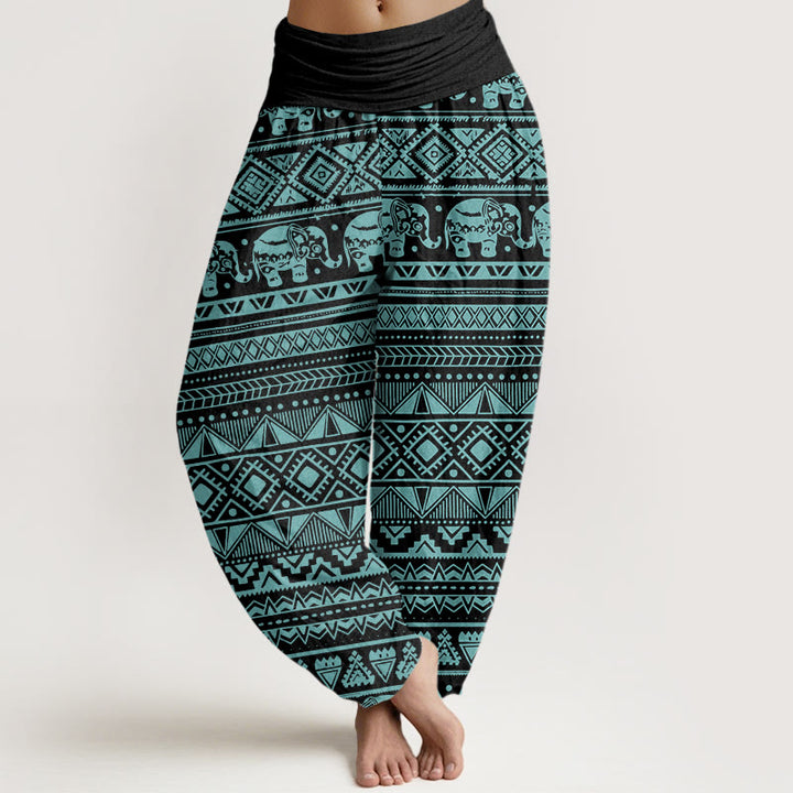 Pantalones harén con cintura elástica para mujer, con figuras geométricas de elefantes y Buddha Stones - Turquesa medio - US22，UK/AU26，EU54 (6XL) - image 8