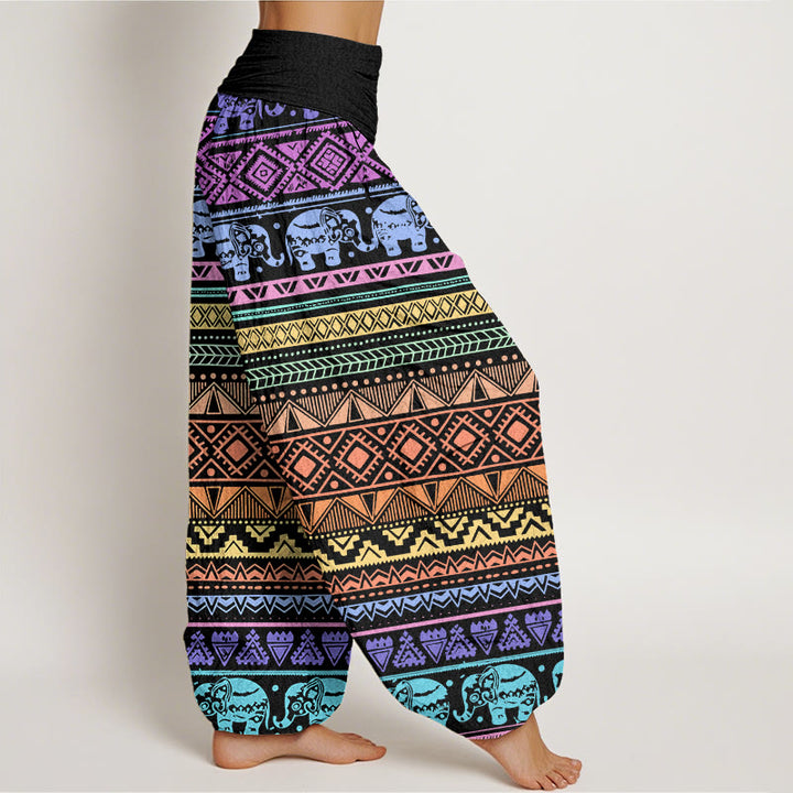 Pantalón tipo harem de mujer con cintura elástica, estampado geométrico de elefantes y Buddha Stones, de algodón, estilo casual. - image 1