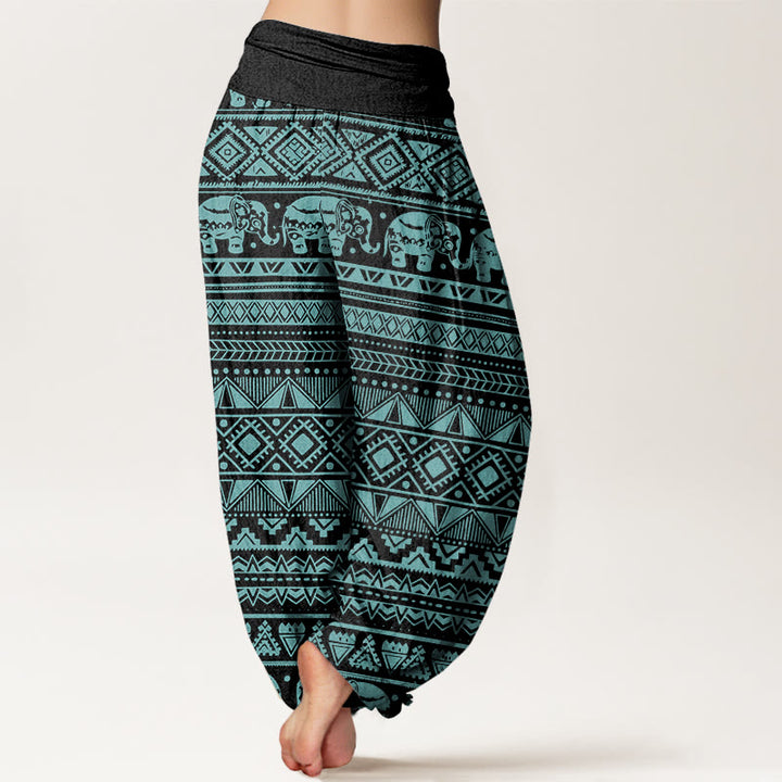 Pantalón tipo harem de mujer con cintura elástica, estampado geométrico de elefantes y Buddha Stones, de algodón, estilo casual. - image 9