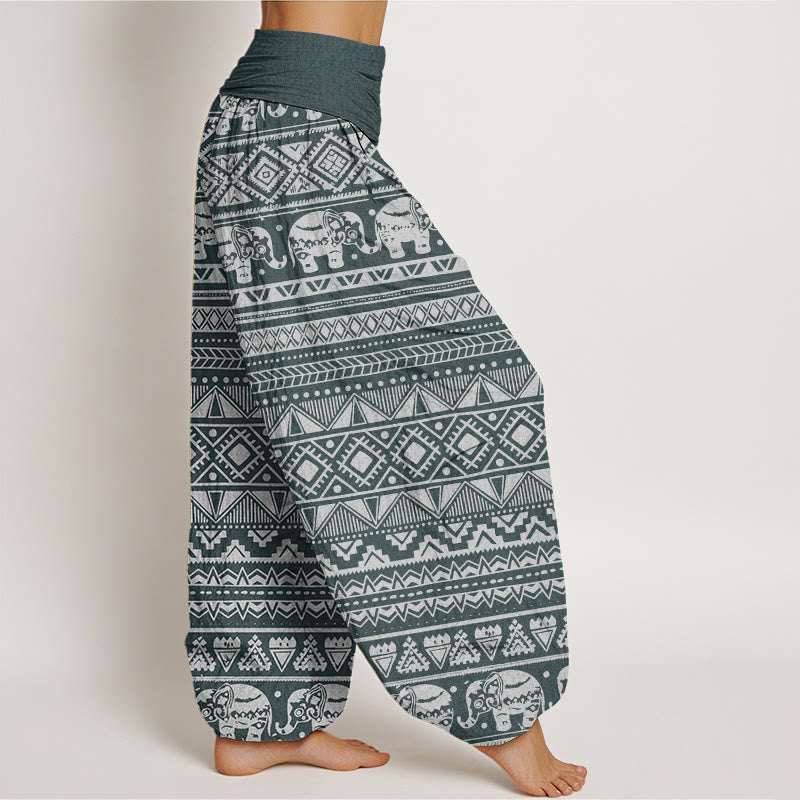 Pantalón tipo harem de mujer con cintura elástica, estampado geométrico de elefantes y Buddha Stones, de algodón, estilo casual. - image 5