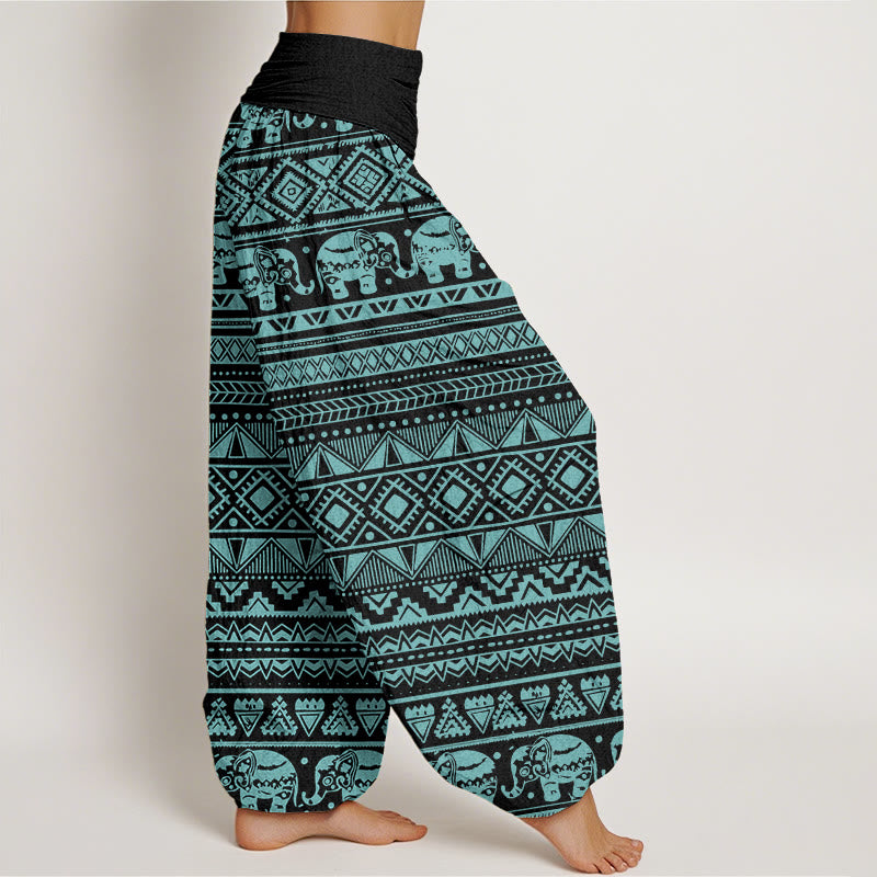 Pantalón tipo harem de mujer con cintura elástica, estampado geométrico de elefantes y Buddha Stones, de algodón, estilo casual. - image 8