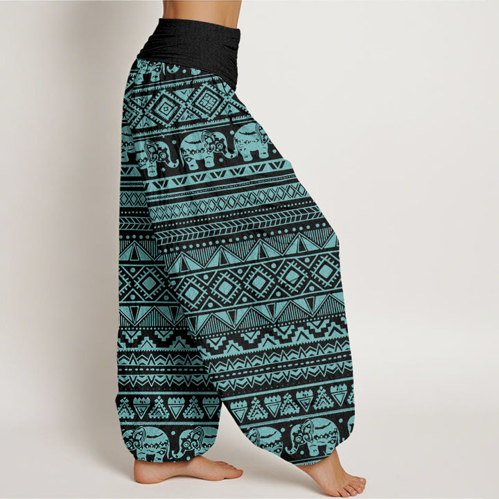 Pantalón tipo harem de mujer con cintura elástica, estampado geométrico de elefantes y Buddha Stones, de algodón, estilo casual. - image 8
