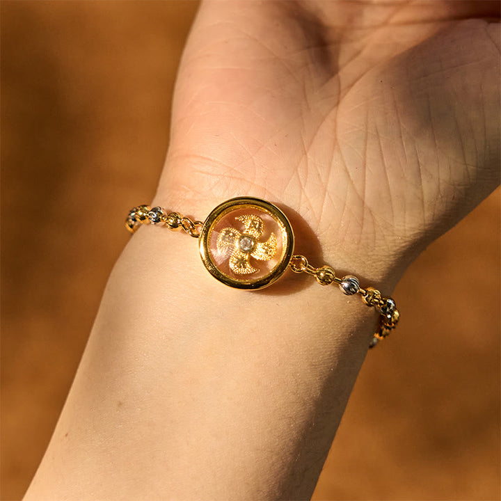 Pulsera trenzada protectora con cuentas de molino de viento giratorio de latón y cobre con Buddha Stones Feng Sheng Shui Qi