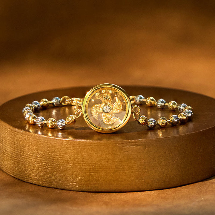 Pulsera trenzada protectora con cuentas de molino de viento giratorio de latón y cobre con Buddha Stones Feng Sheng Shui Qi