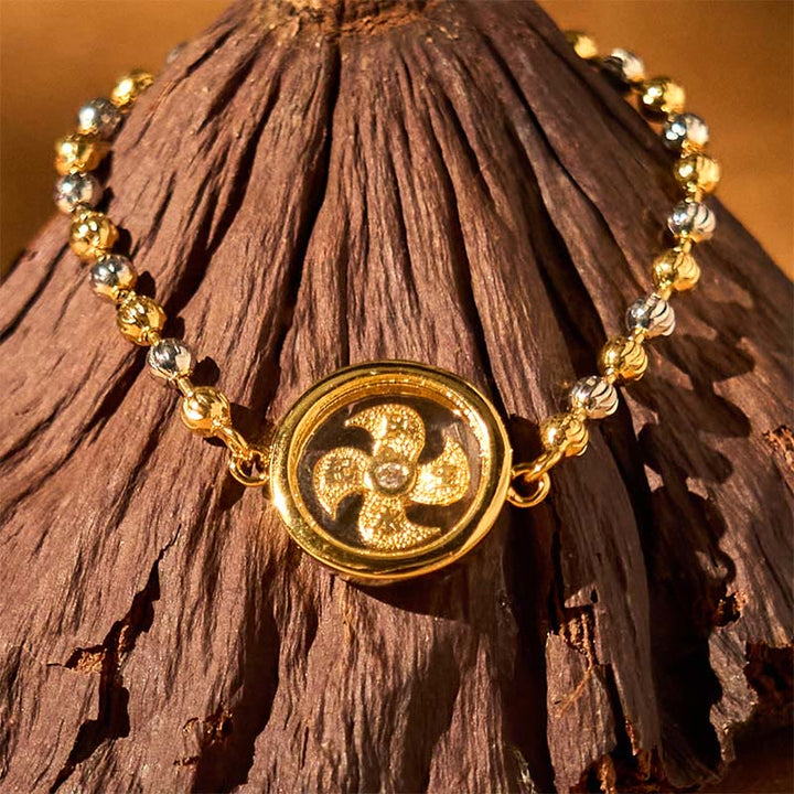 Pulsera trenzada protectora con cuentas de molino de viento giratorio de latón y cobre con Buddha Stones Feng Sheng Shui Qi