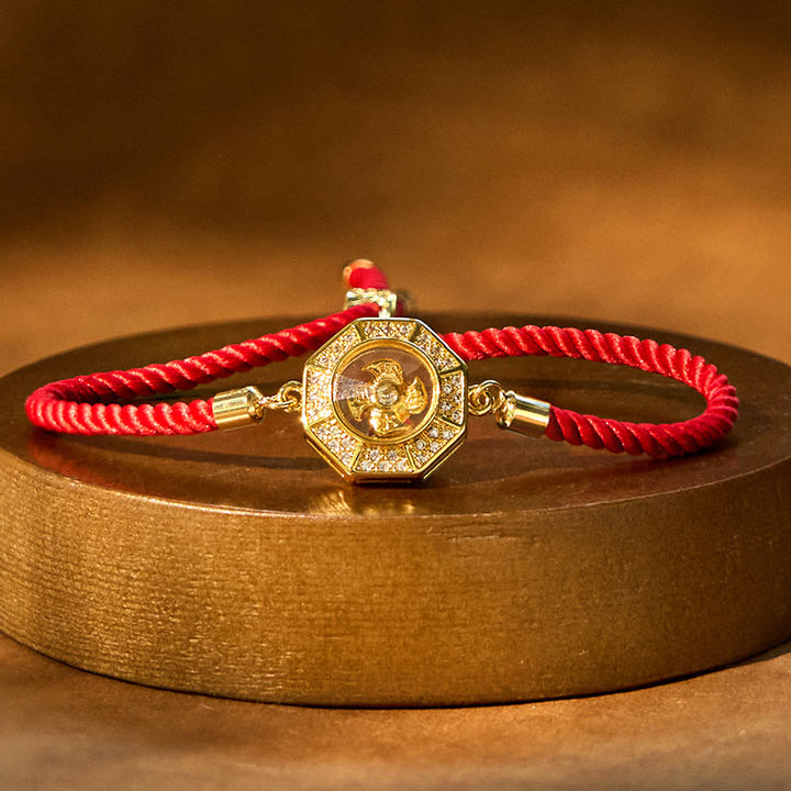 Pulsera trenzada con hilo rojo y Buddha Stones, de cobre y latón, con molino de viento giratorio, Feng Sheng Shui, Qi
