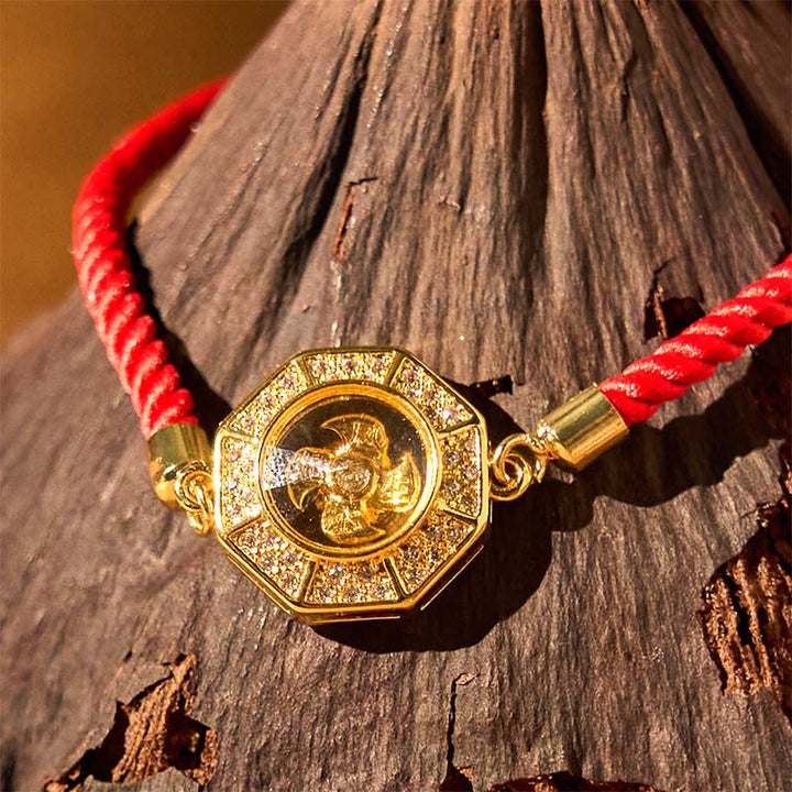 Pulsera trenzada con hilo rojo y Buddha Stones, de cobre y latón, con molino de viento giratorio, Feng Sheng Shui, Qi
