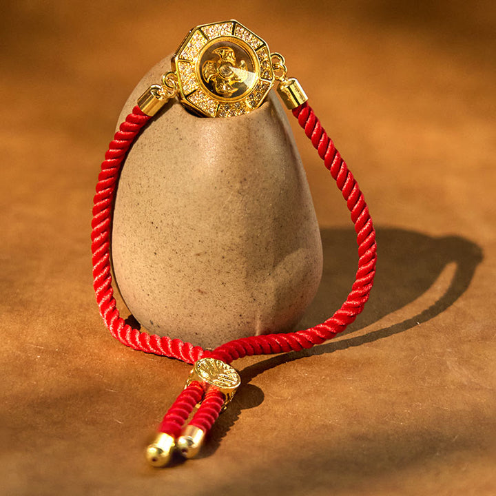 Pulsera trenzada con hilo rojo y Buddha Stones, de cobre y latón, con molino de viento giratorio, Feng Sheng Shui, Qi