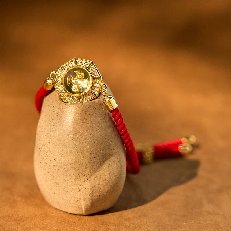 Pulsera trenzada con hilo rojo y Buddha Stones, de cobre y latón, con molino de viento giratorio, Feng Sheng Shui, Qi