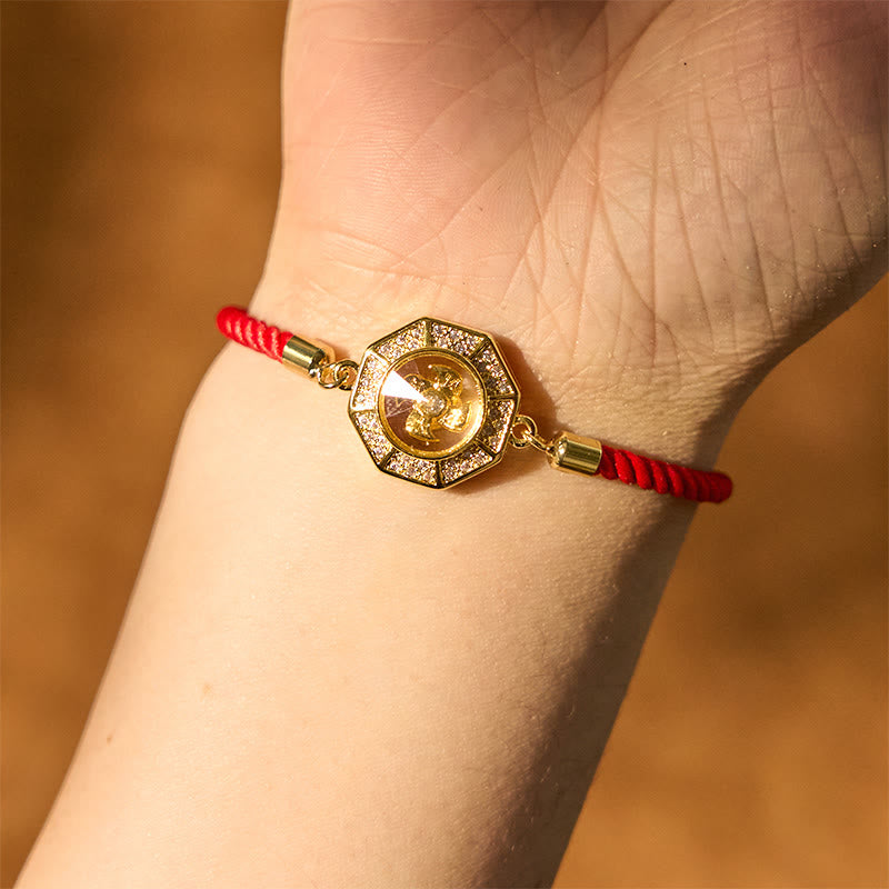 Pulsera trenzada con hilo rojo y Buddha Stones, de cobre y latón, con molino de viento giratorio, Feng Sheng Shui, Qi