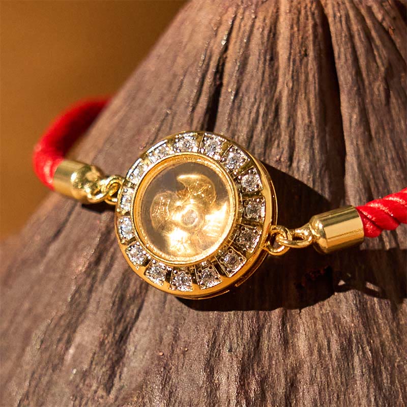 Pulsera trenzada con hilo rojo y molino de viento giratorio de Qi, Feng Sheng Shui, latón y cobre con Buddha Stones