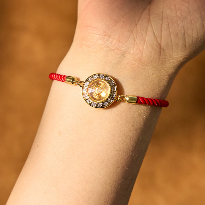 Pulsera trenzada con hilo rojo y molino de viento giratorio de Qi, Feng Sheng Shui, latón y cobre con Buddha Stones