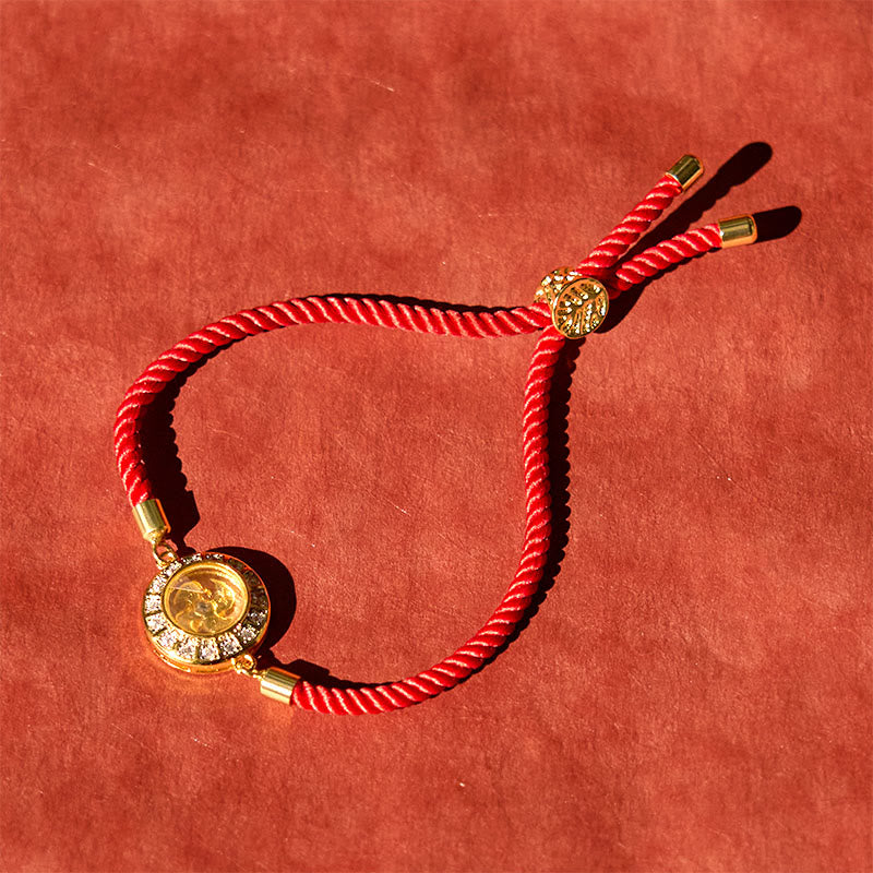 Pulsera trenzada con hilo rojo y molino de viento giratorio de Qi, Feng Sheng Shui, latón y cobre con Buddha Stones