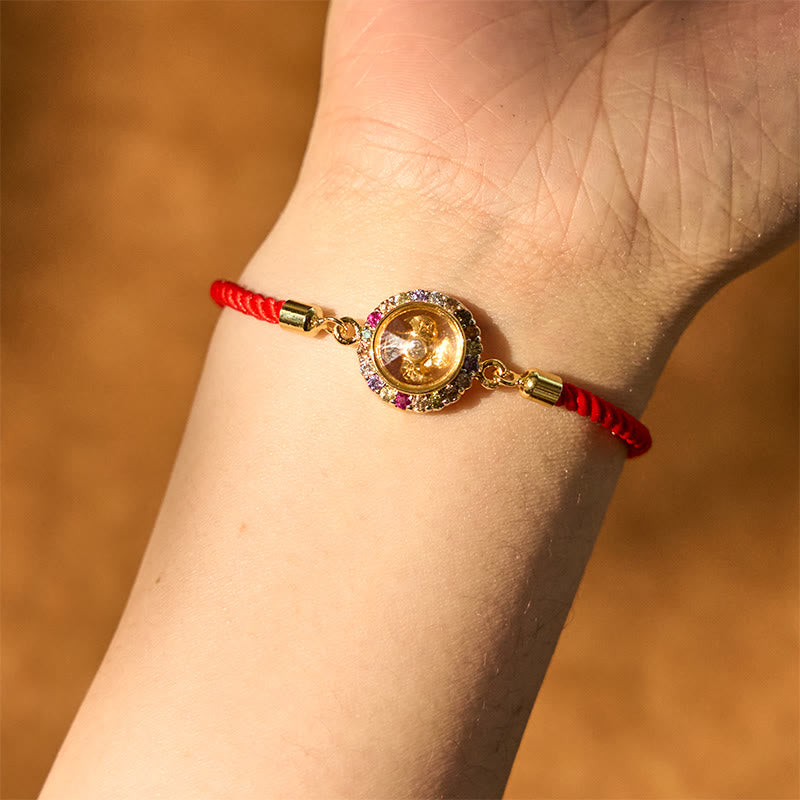 Pulsera trenzada con hilo rojo y Buddha Stones, color cobre y latón, molino de viento giratorio, Feng Sheng Shui, Qi Fu