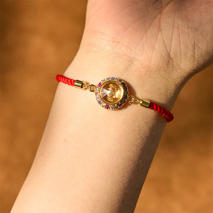 Pulsera trenzada con hilo rojo y Buddha Stones, color cobre y latón, molino de viento giratorio, Feng Sheng Shui, Qi Fu