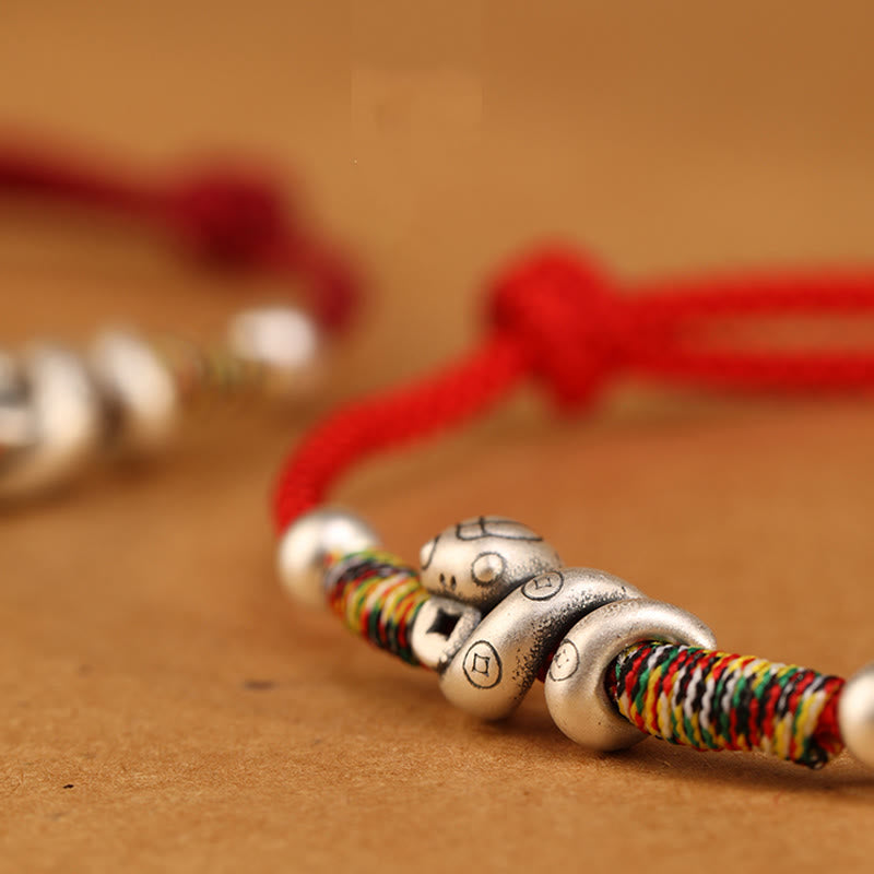 Tobillera con hilo rojo y Buddha Stones en plata de ley 999 con el año de la serpiente - image 6