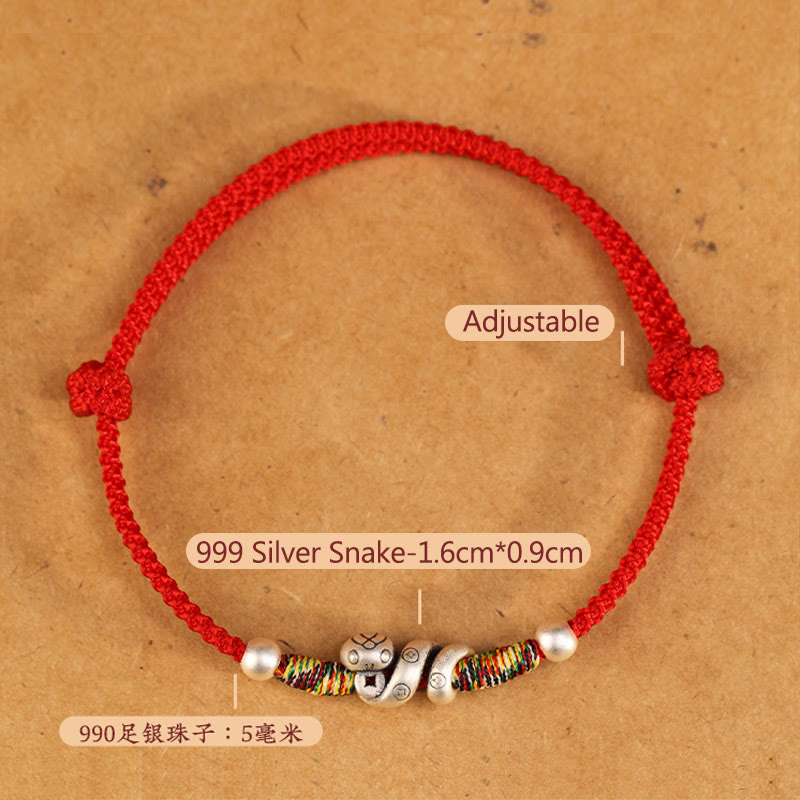Tobillera con hilo rojo y Buddha Stones en plata de ley 999 con el año de la serpiente - image 3
