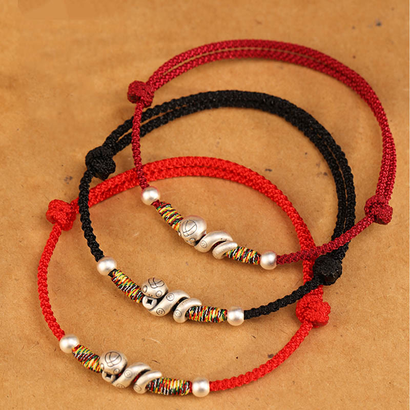 Tobillera con hilo rojo y Buddha Stones en plata de ley 999 con el año de la serpiente - image 8