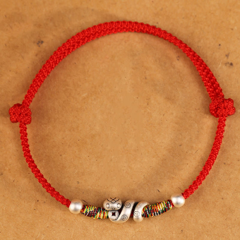Tobillera con hilo rojo y Buddha Stones en plata de ley 999 con el año de la serpiente - image 4