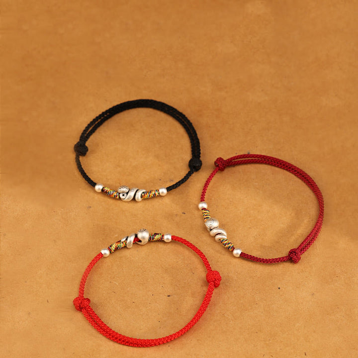 Tobillera con hilo rojo y Buddha Stones en plata de ley 999 con el año de la serpiente - image 9