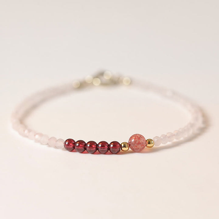 Pulsera de energía curativa con cuentas ultrafinas de cuarzo rosa, granate y cuarzo fresa de 2 mm de Buddha Stones