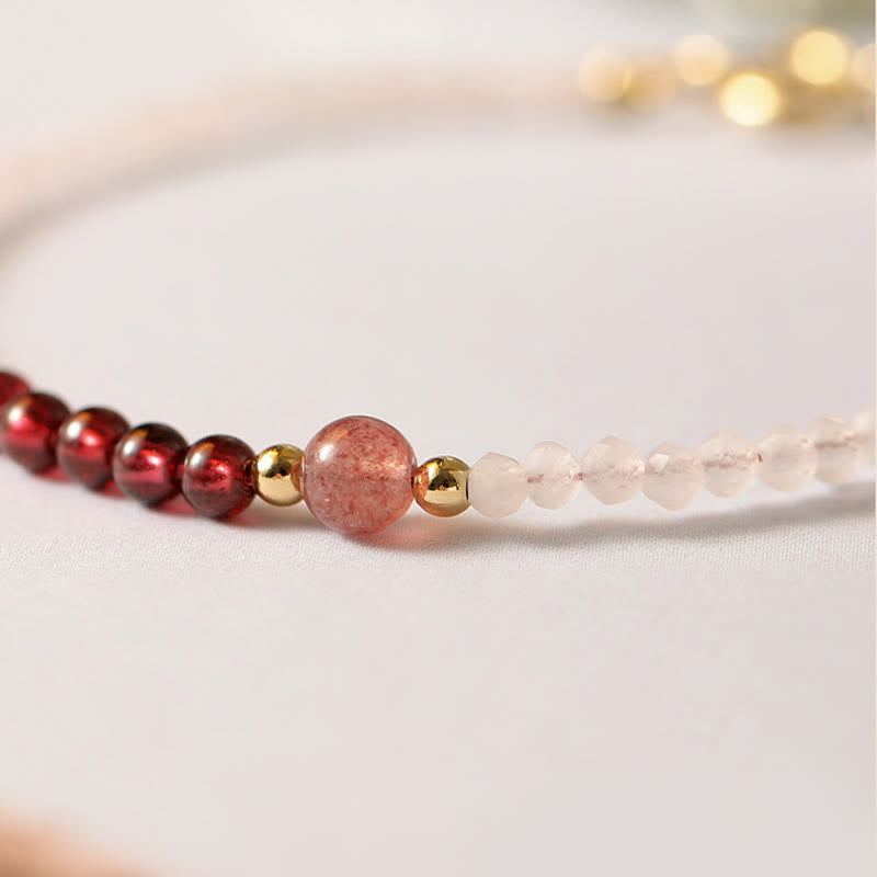Pulsera de energía curativa con cuentas ultrafinas de cuarzo rosa, granate y cuarzo fresa de 2 mm de Buddha Stones