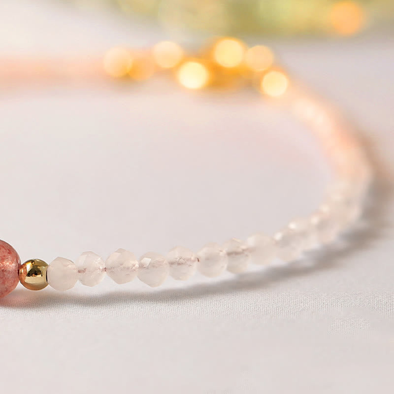 Pulsera de energía curativa con cuentas ultrafinas de cuarzo rosa, granate y cuarzo fresa de 2 mm de Buddha Stones