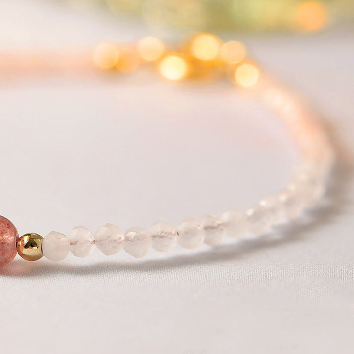 Pulsera de energía curativa con cuentas ultrafinas de cuarzo rosa, granate y cuarzo fresa de 2 mm de Buddha Stones