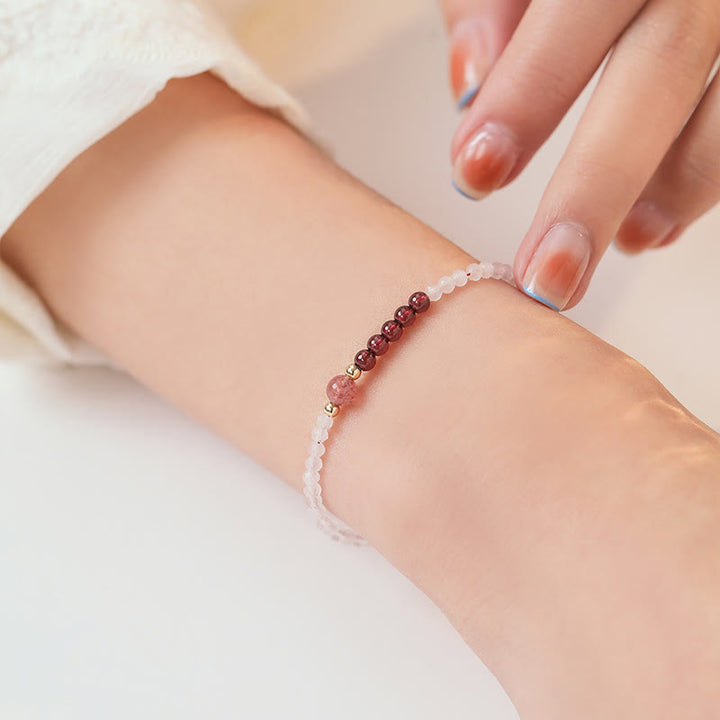 Pulsera de energía curativa con cuentas ultrafinas de cuarzo rosa, granate y cuarzo fresa de 2 mm de Buddha Stones