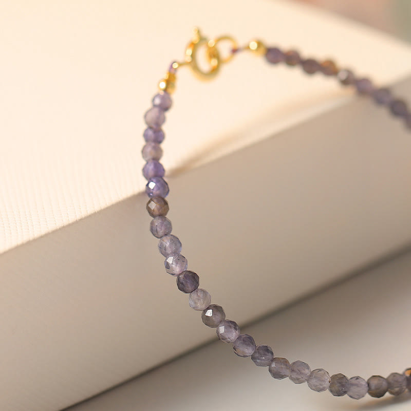 Pulsera de comunicación de cobre bañada en oro de 14 k con cuentas ultrafinas de iolita y amatista de 3 mm y Buddha Stones - image 2