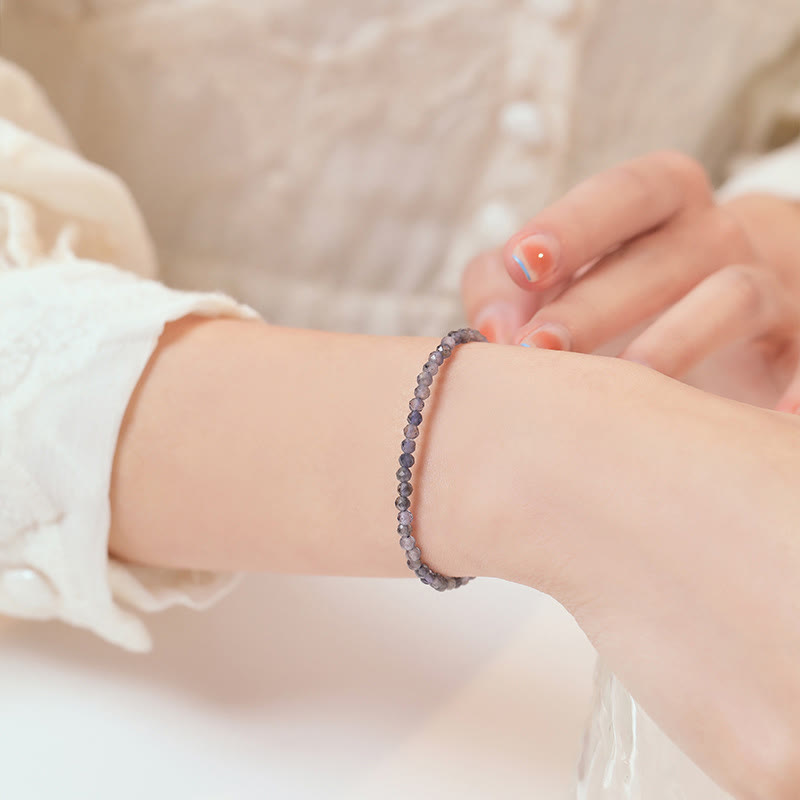 Pulsera de comunicación de cobre bañada en oro de 14 k con cuentas ultrafinas de iolita y amatista de 3 mm y Buddha Stones - image 9