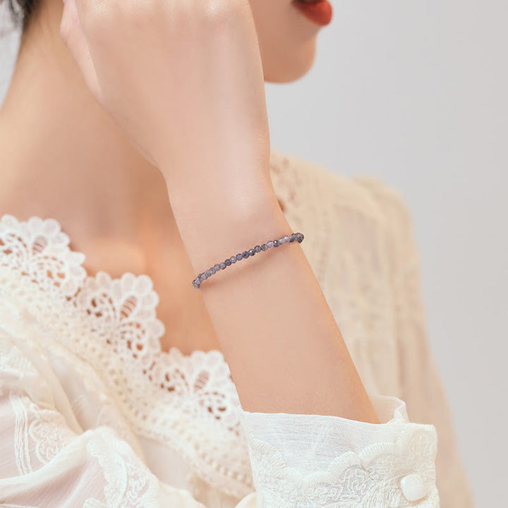 Pulsera de comunicación de cobre bañada en oro de 14 k con cuentas ultrafinas de iolita y amatista de 3 mm y Buddha Stones - image 3