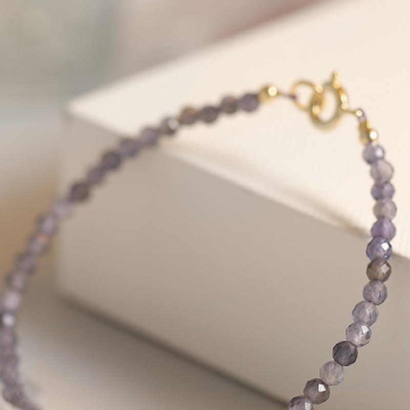 Pulsera de comunicación de cobre bañada en oro de 14 k con cuentas ultrafinas de iolita y amatista de 3 mm y Buddha Stones - image 11