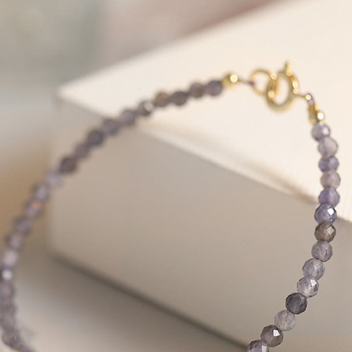 Pulsera de comunicación de cobre bañada en oro de 14 k con cuentas ultrafinas de iolita y amatista de 3 mm y Buddha Stones - image 11