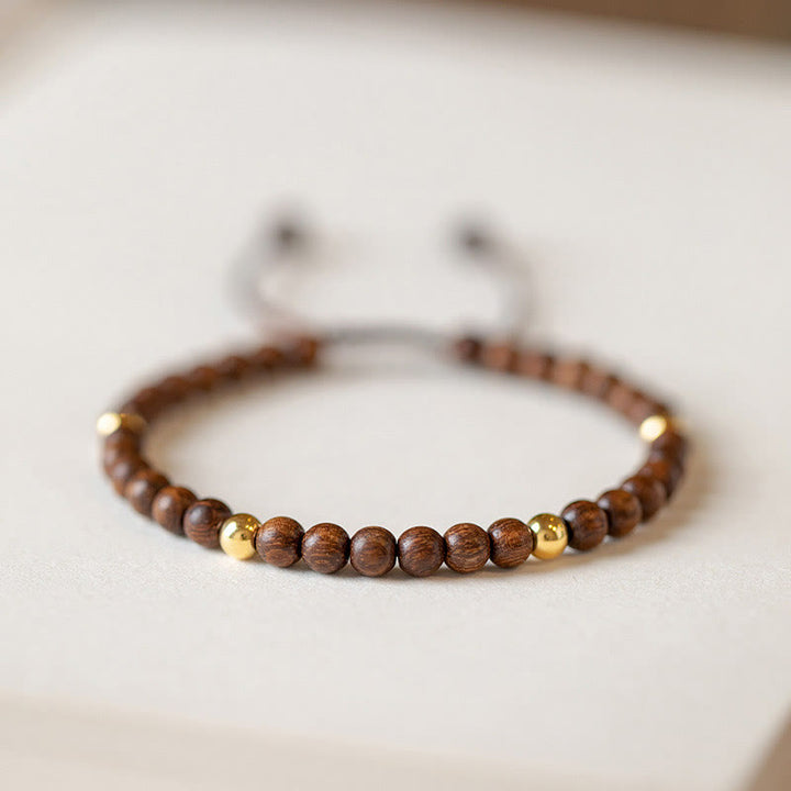 Pulsera protectora con cuentas de cobre bañadas en oro de 14 quilates y sándalo ultrafinas de 4 mm y Buddha Stones