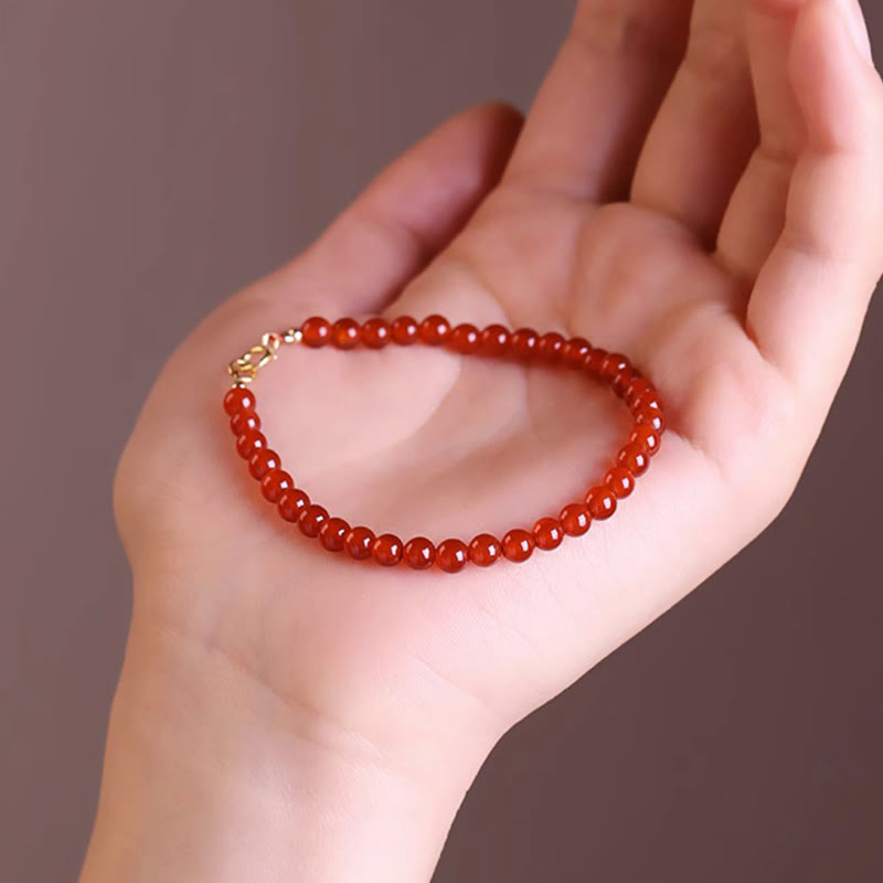 Pulsera de cuentas ultrafinas de ágata roja pequeña con Buddha Stones para calmar la mente