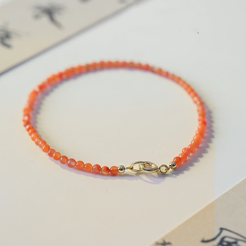 Pulsera de confianza con cuentas ultrafinas de ágata roja, cereza y caqui naturales de Buddha Stones