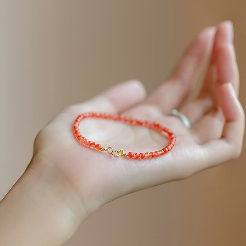 Pulsera de confianza con cuentas ultrafinas de ágata roja, cereza y caqui naturales de Buddha Stones