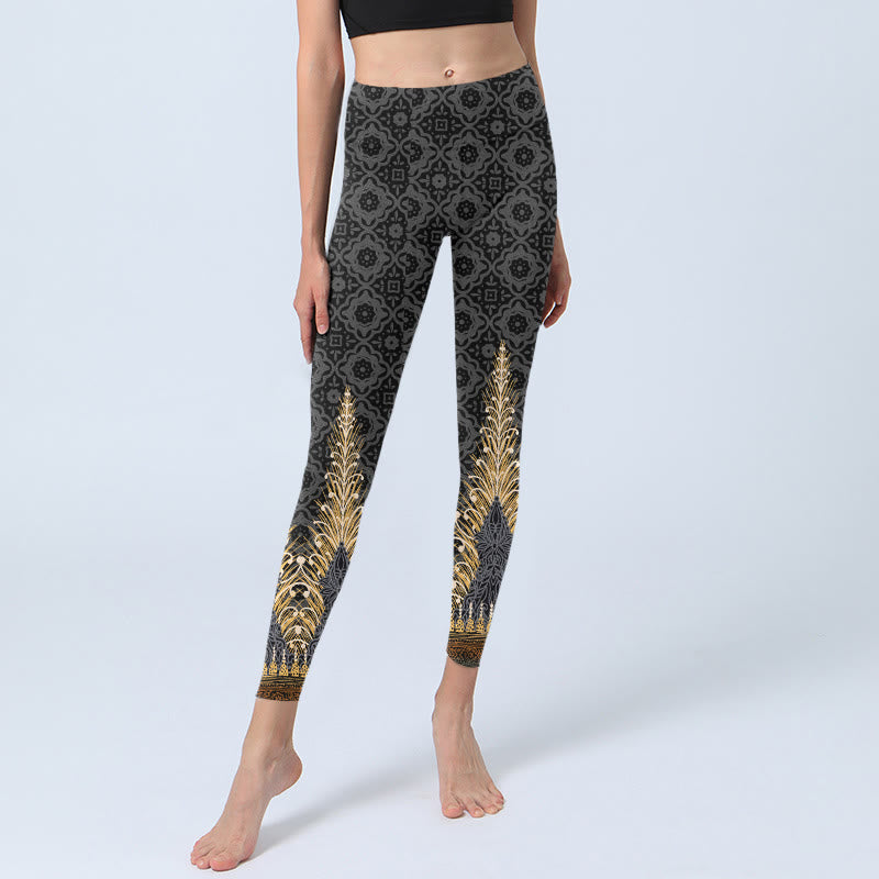 Leggings de yoga para mujer con estampado geométrico de Buddha Stones en gris oscuro - image 5