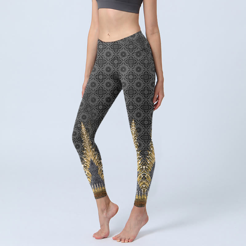 Leggings de yoga para mujer con estampado geométrico de Buddha Stones en gris oscuro - Gris tenue - US18，UK/AU22，EU50 (4XL) - image 0