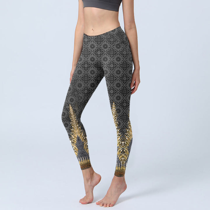 Leggings de yoga para mujer con estampado geométrico de Buddha Stones en gris oscuro - Gris oscuro - US18，UK/AU22，EU50 (4XL) - image 1